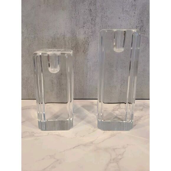 Kosta Boda Anna Ehrner Candleholders Swedish crystal Pillar Set Number Signed - Picture 1 of 11